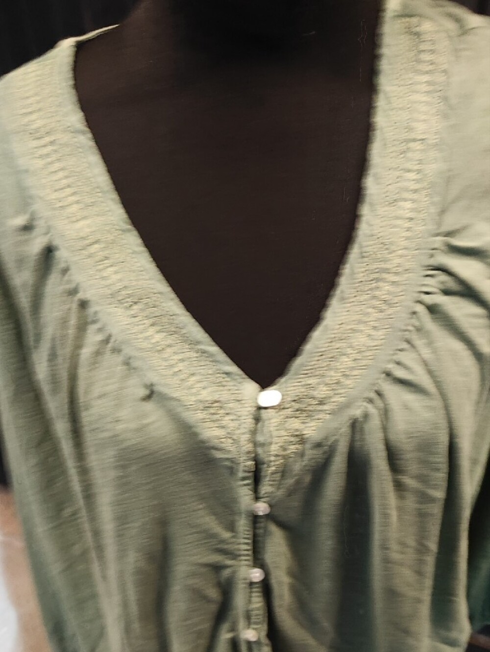 Lucky Brand Sage Green Button-Front V-Neck Blouse - Picture 3 of 6
